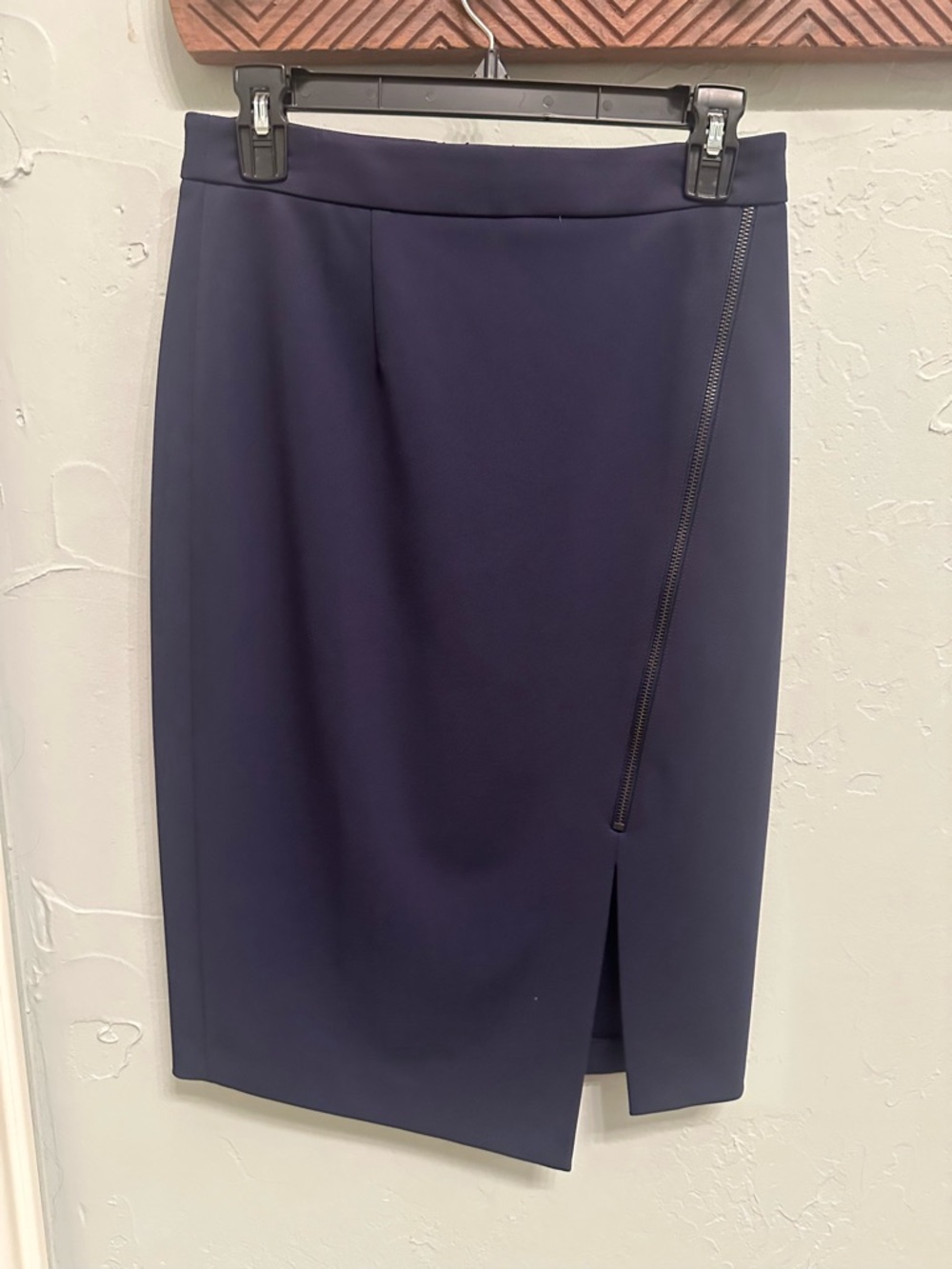 Halogen Navy Pencil Skirt with Angled Zipper